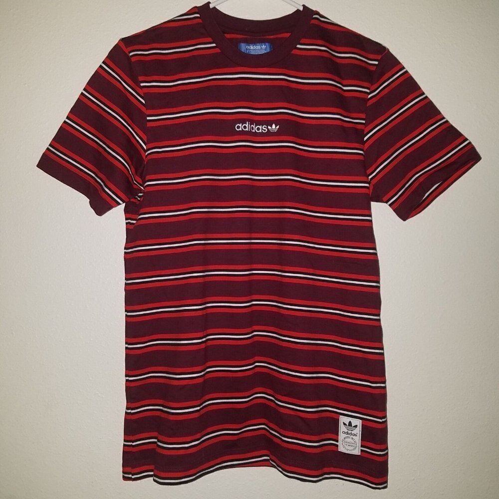 Adidas Originals Pete Striped Tee Men's Small Red Burgundy White Black